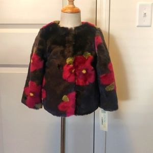 New!Toddler Girl Genuine Kids from Oshkosh Purple/ Ebony/Floral  Fuzzy Coat 3T